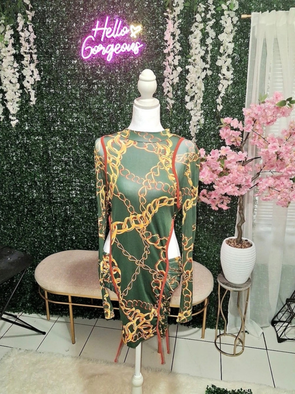 Chain Print Mini Dress One Size